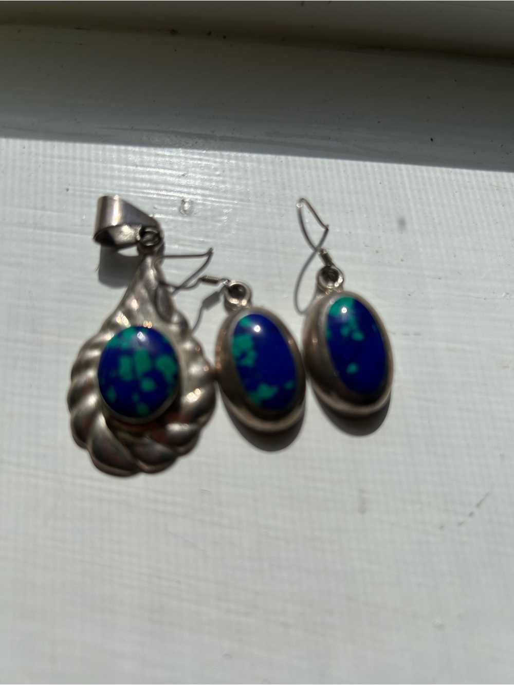 Sterling Silver Mexico Azurite Malachite pendant/earring set